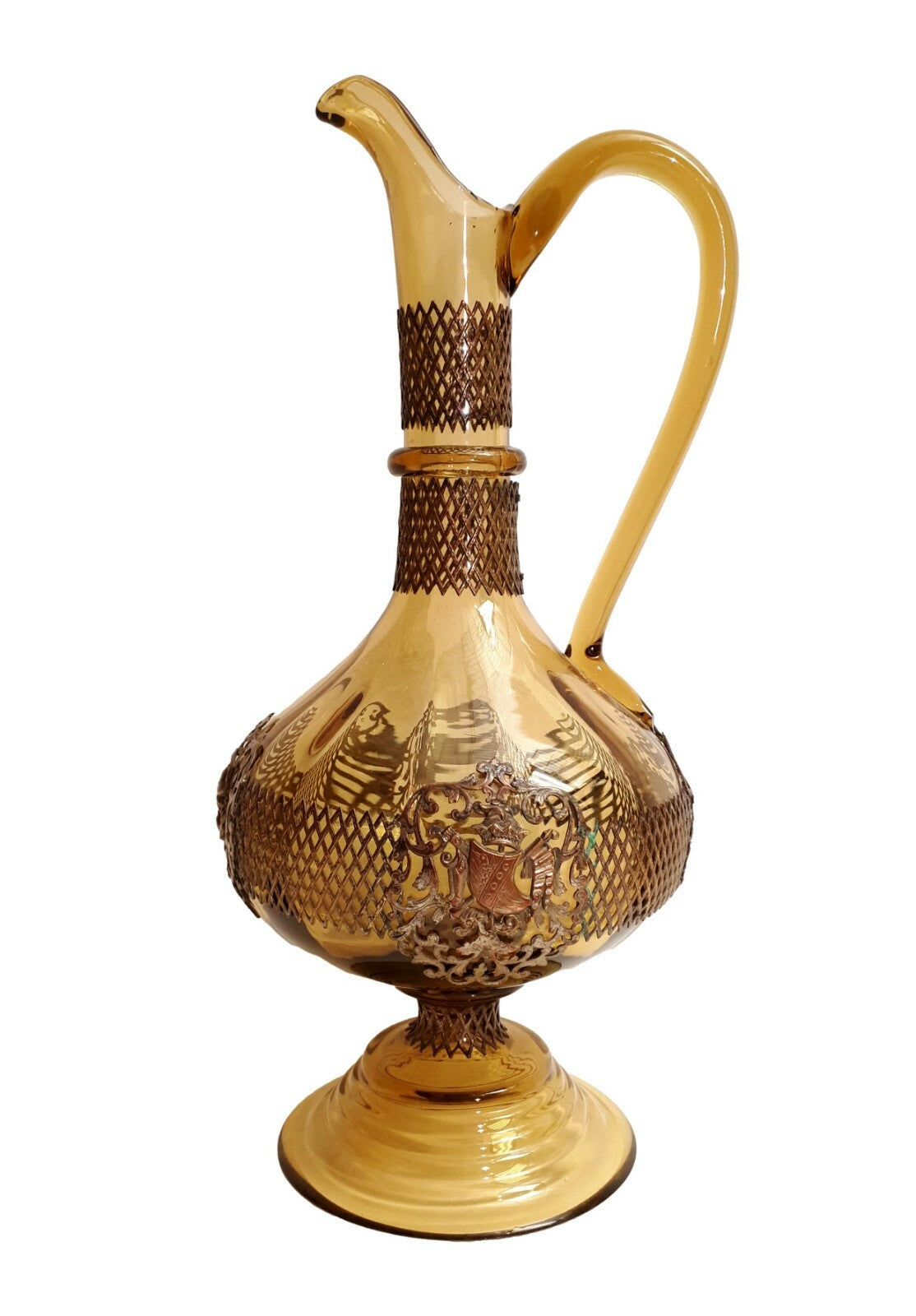 Karaffe - Glaskaraffe mit Metallmontierung - um 1880/90 - Heraldik Ornamente0