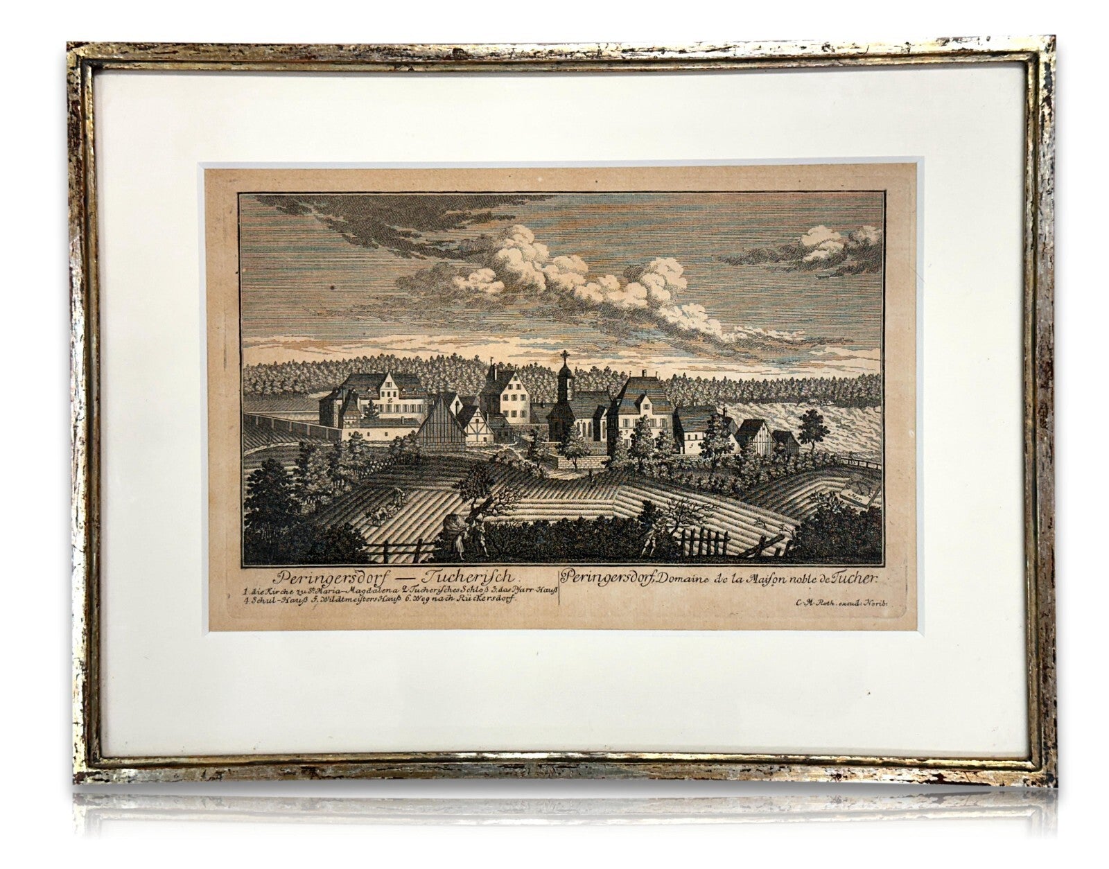 Behringersdorf Tucherschen - Kupferstich 1759 - gerahmt Passepartout hinter Glas0