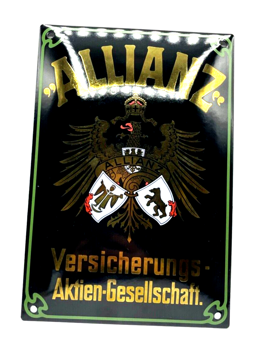 Attraktives Allianz Emailschild gewölbt Jugendstil Dekor 25 x 17 cm5