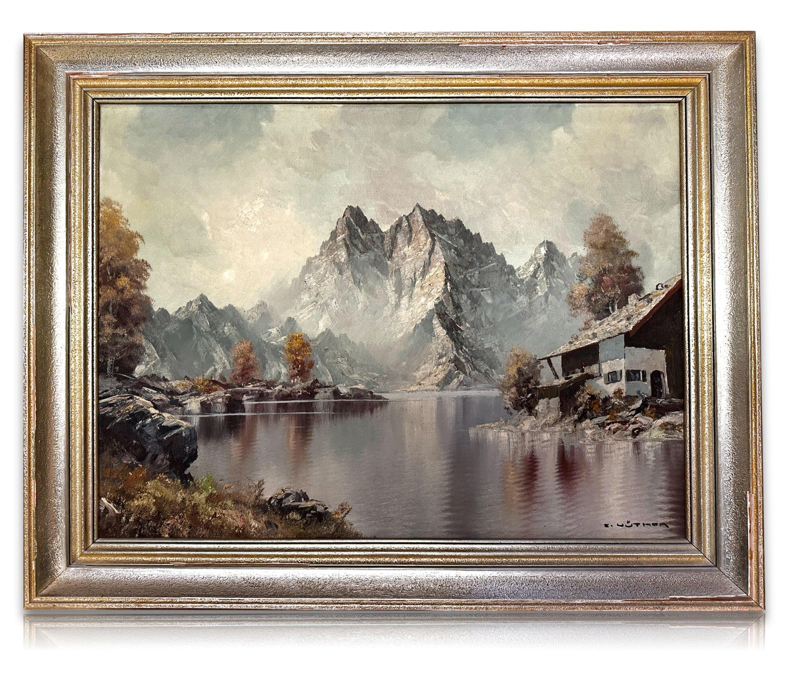 Elsbeth Huther - Öl auf Leinwand - Alpen Bergsee Almhütte - signiert - gerahmt0