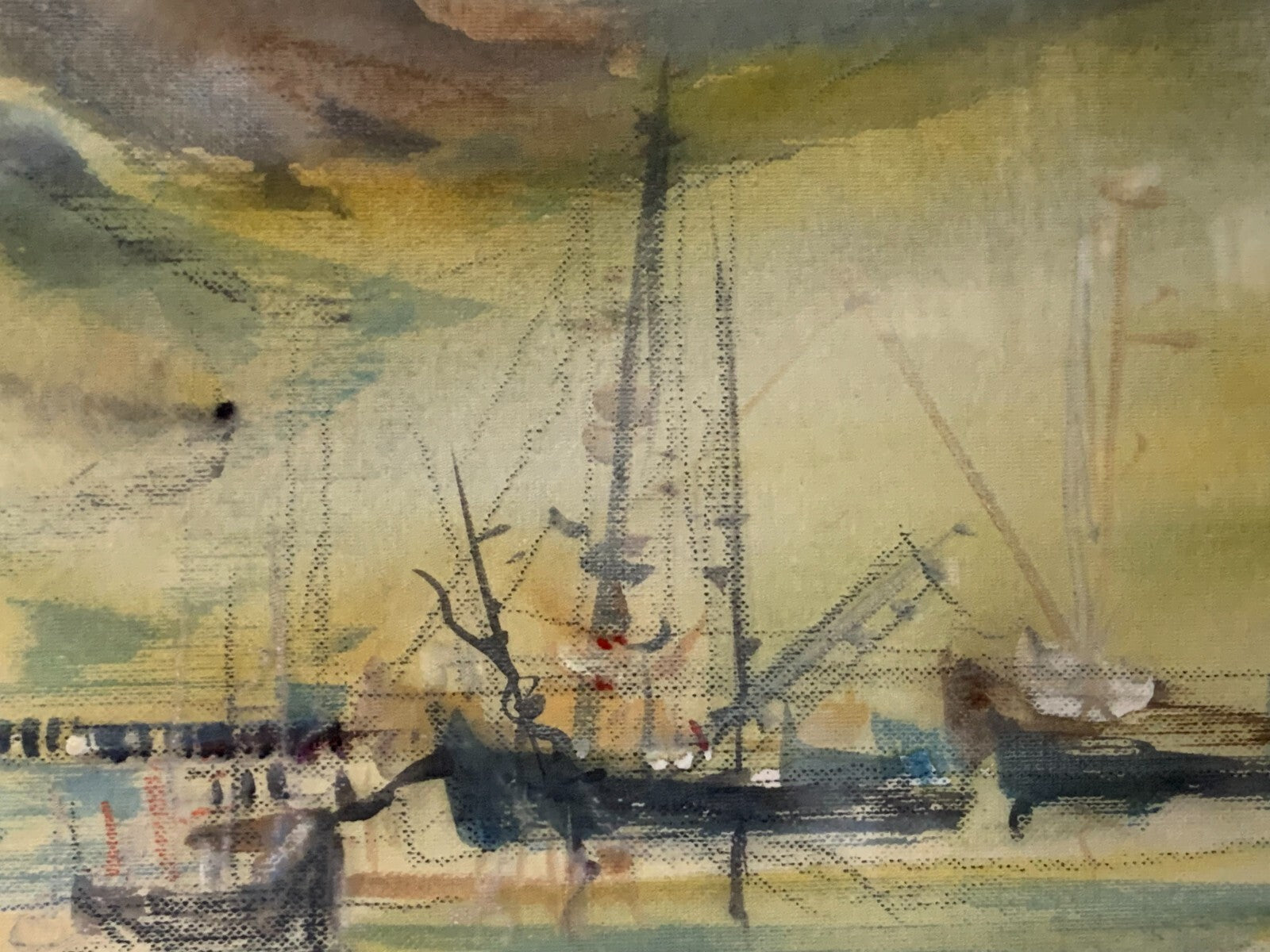 Harald Immig - Aquarell Karton - 'Island' Hafenszene 1991 - gerahmt hinter Glas3