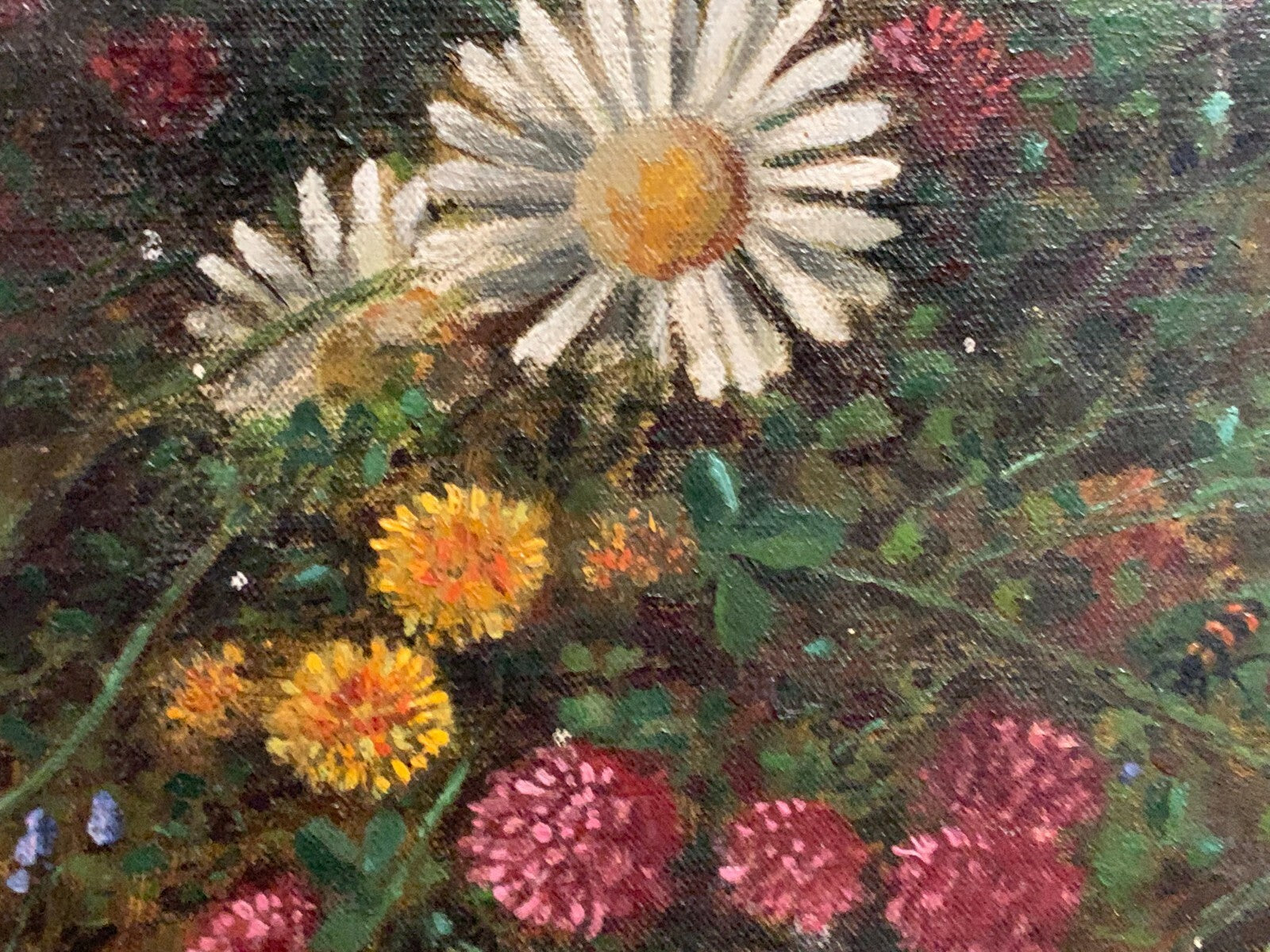 Öl auf Leinwand - Sommerwiese mit Insekten - gerahmt - Holzrahmen geschnitzt6