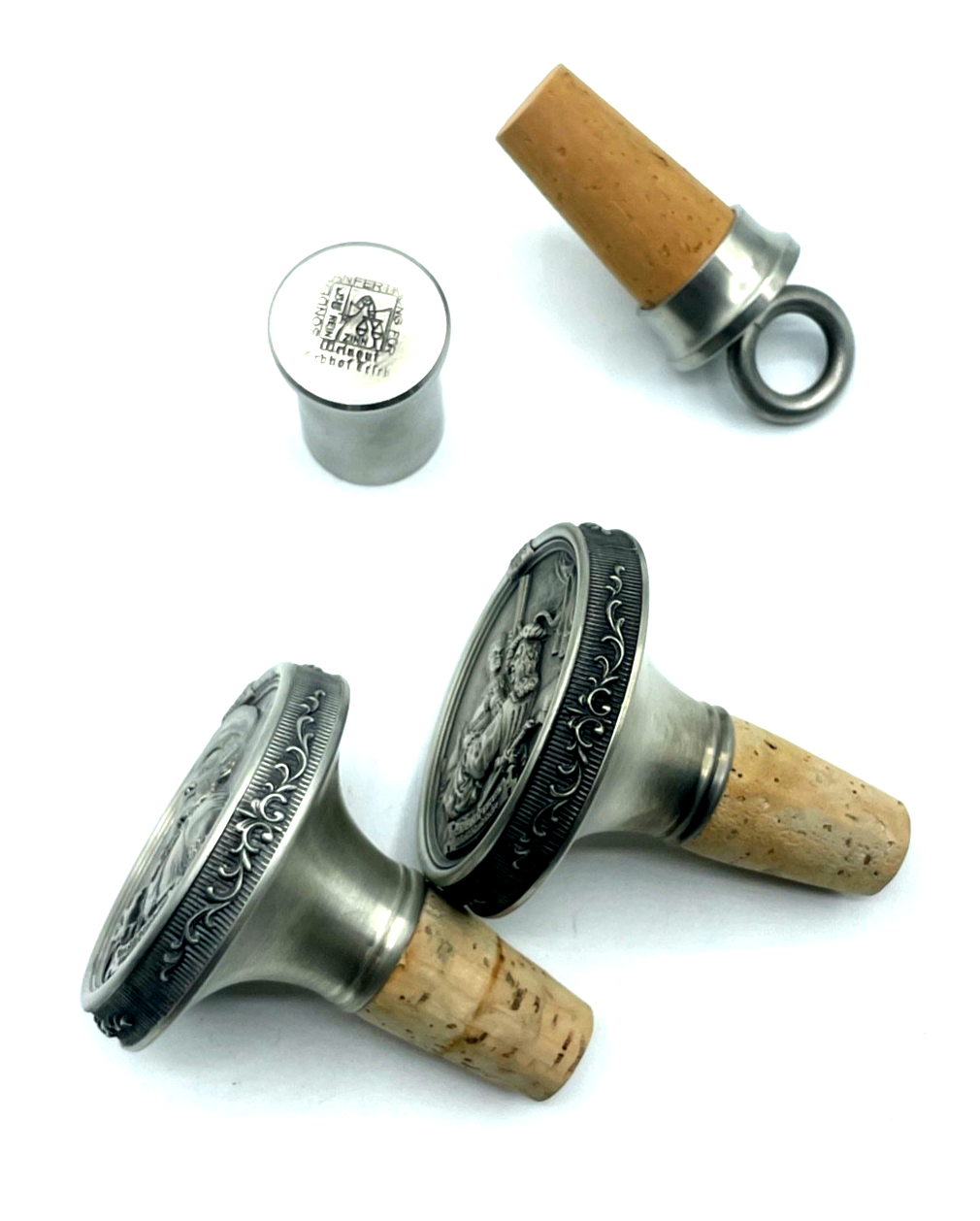 3 große vintage dekorative Flaschenstöpsel Flaschenkorken Zinn sehr gepflegt3