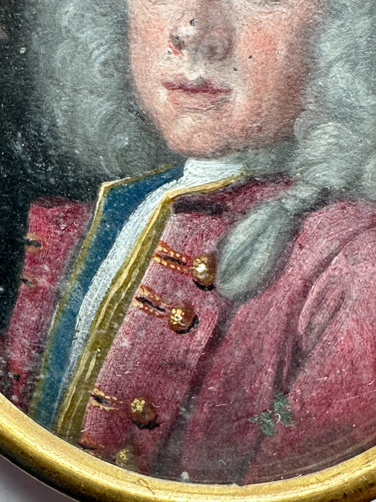 Miniatur Lupenmalerei um 1720 - unbekannter Kavalier - gerahmt - öl auf Kupfer1