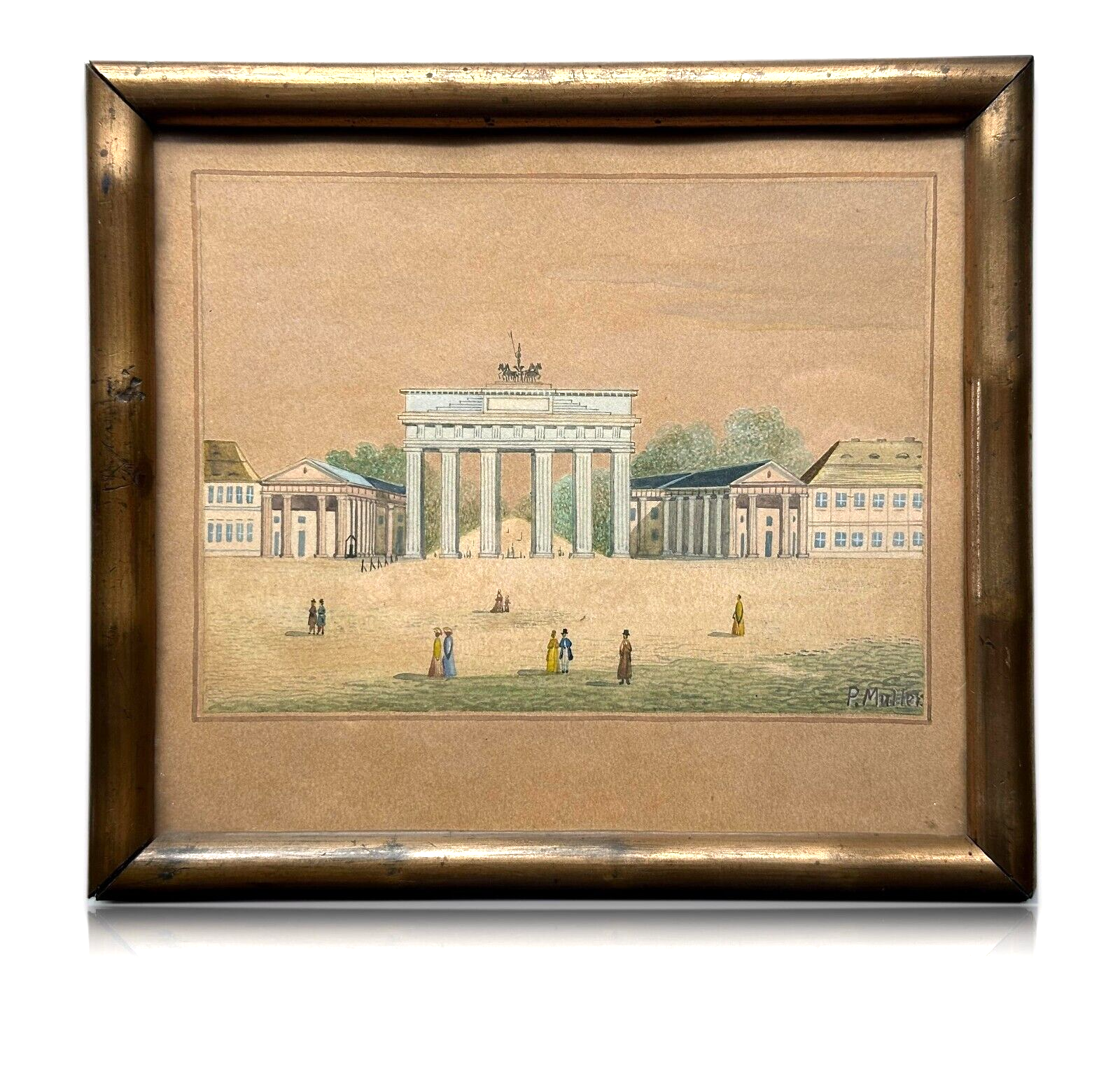 Aquarell auf Papier - P. Müller - Berlin Brandenburger Tor - Sign. gerahmt0