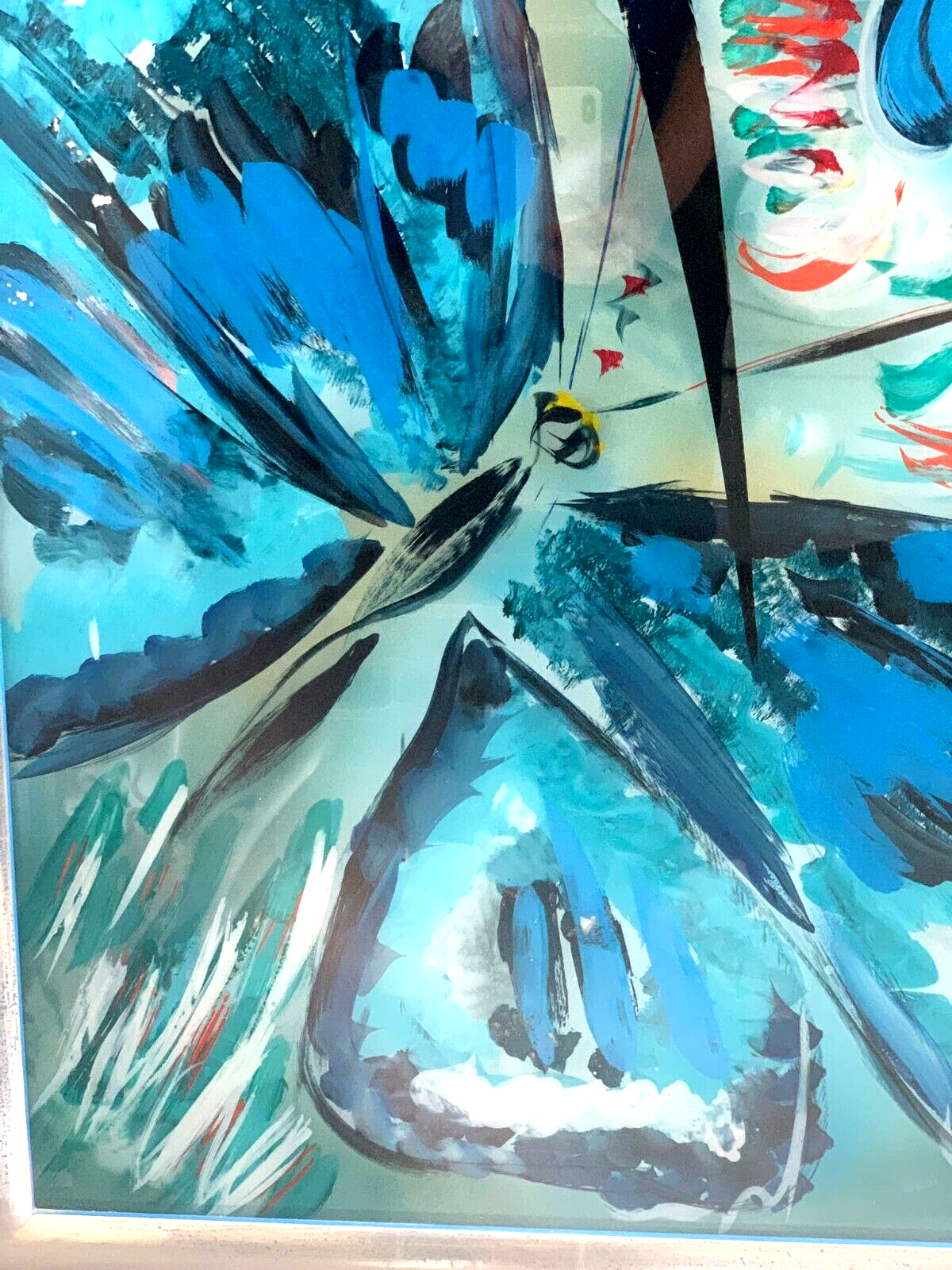 XL Hinterglasmalerei - moderne Kunst - Blumen mit Schmetterling - Monogrammist8
