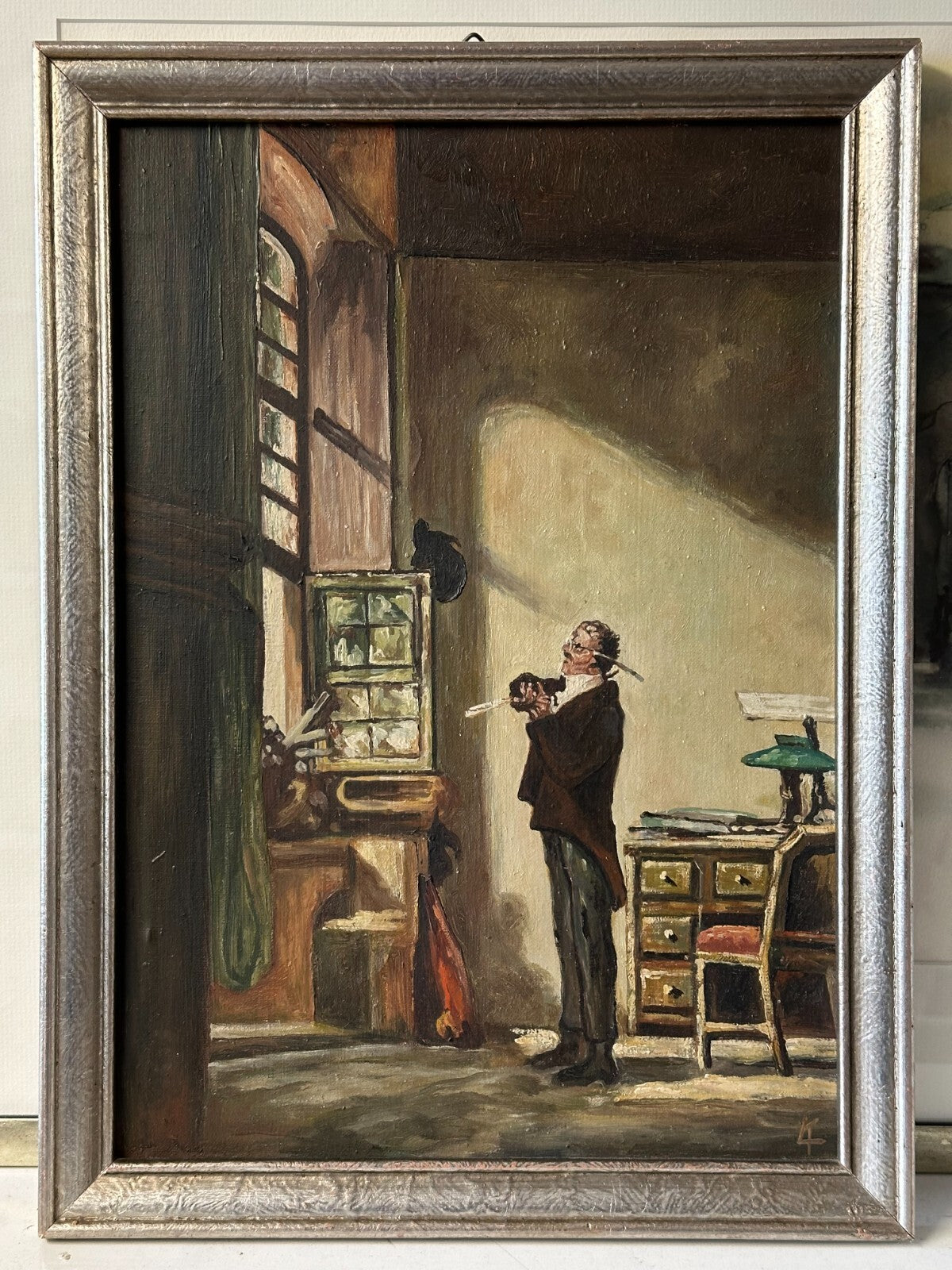 Carl Spitzweg - Der Schreiber - Öl Leinwand auf Platte - Kopist1