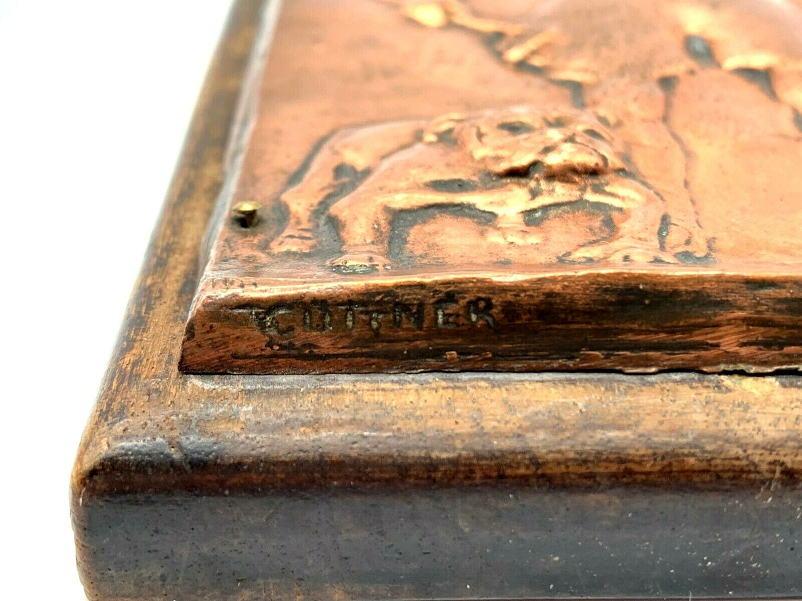 Ludwig Holwein München - seltene Plakette auf Holz 1910 - Guß Kupfer - signiert 7
