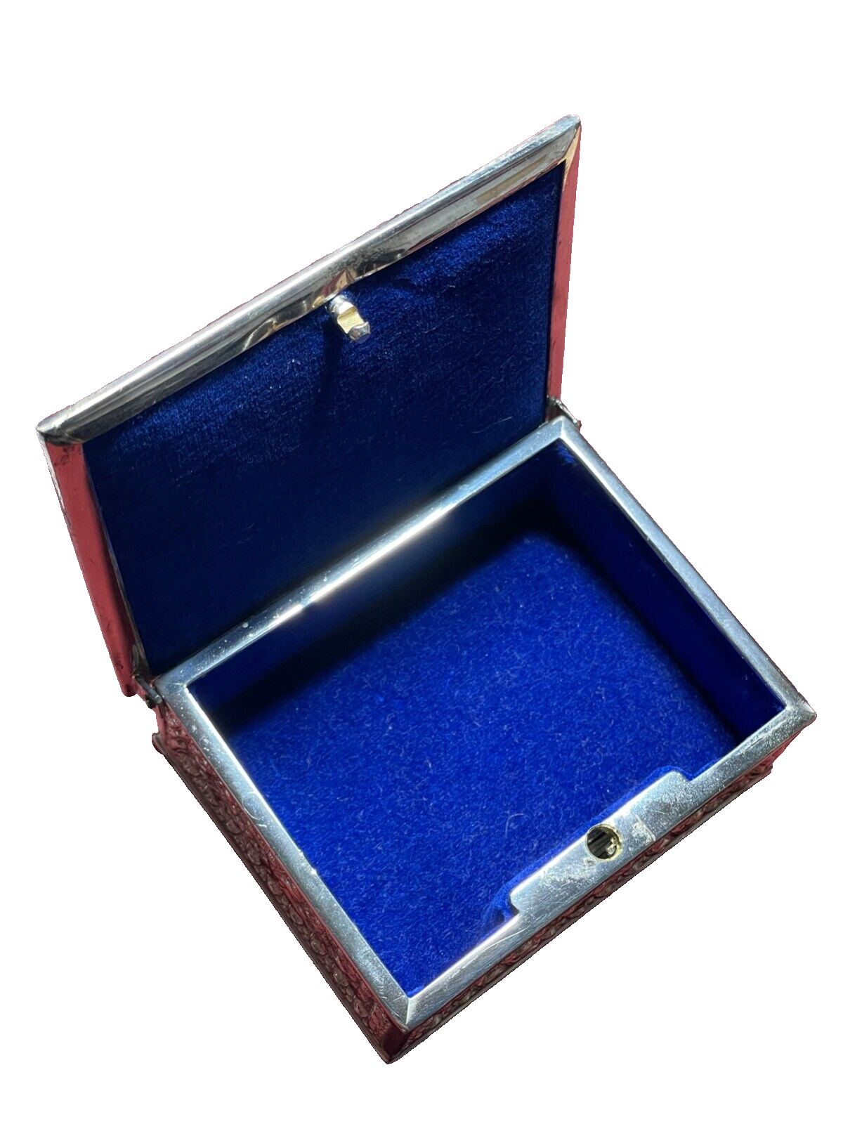 Kleine alte Erhard & Söhne Schatulle Silber farb. Putten Engel Dekor rar Metall14