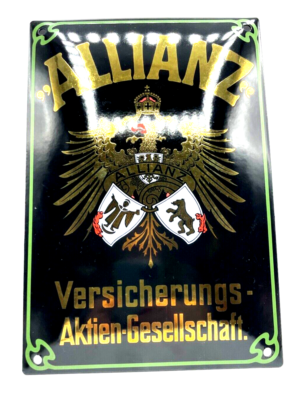 Attraktives Allianz Emailschild gewölbt Jugendstil Dekor 25 x 17 cm6