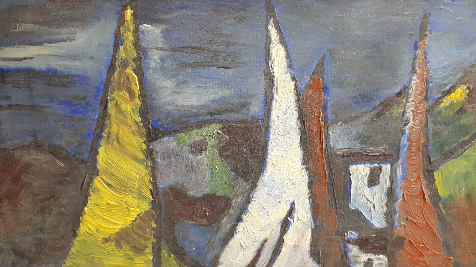 maritimes Ölgemälde - Öl auf Karton - gerahmt - Hafen Szene - 68 x 38 cm1
