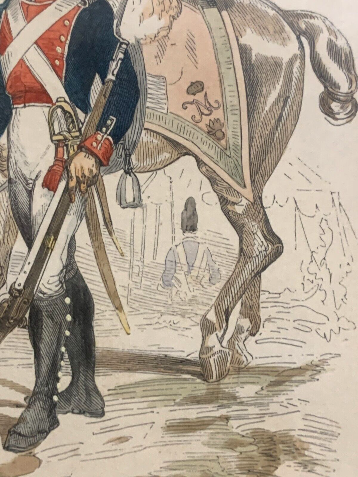 René Louis DEMORAINE - Stahlstich koloriert - Preußische Infanterie Uniform 18125