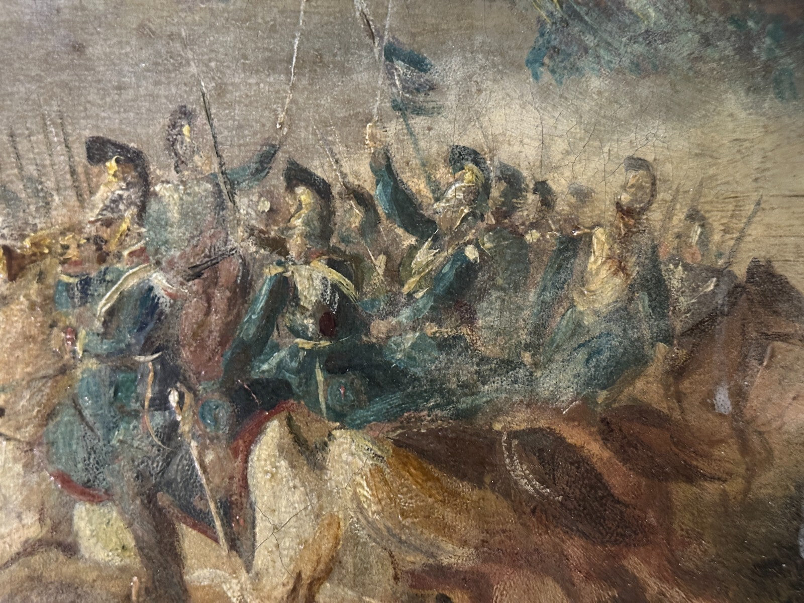 französische Schlachtenszene - Kavallerie & Zuaven, 19. Jh - Öl auf Leinwand10