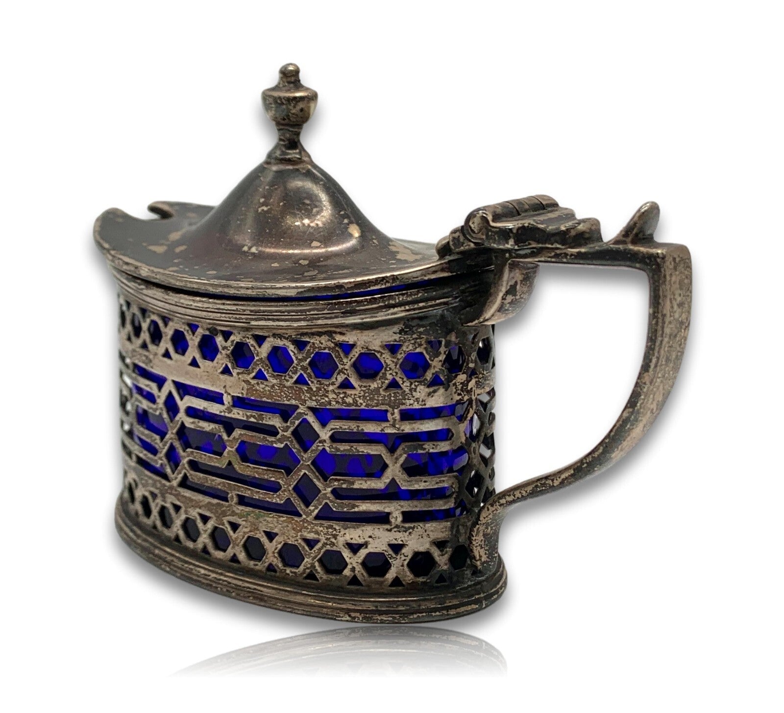 alter Senf- Gewürztopf - England Chester 1905 - Silber - Haseler Brothers - Glas2