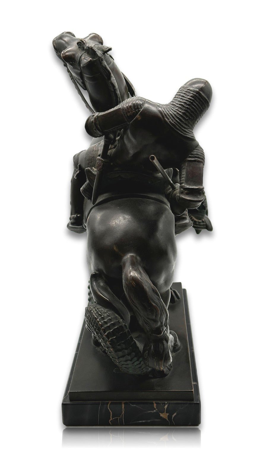 Große Bronze Skulptur - Hl. Georg tötet Drachen - um 1930 - auf Marmorsockel3