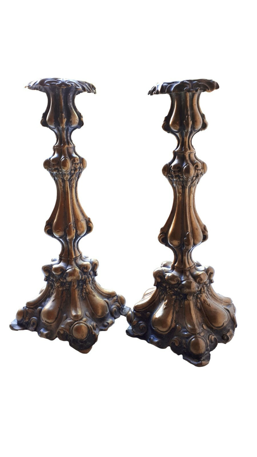 antikes Barockleuchter Paar - Kerzenhalter Kerzenständer - Messing Bronze Blech 1
