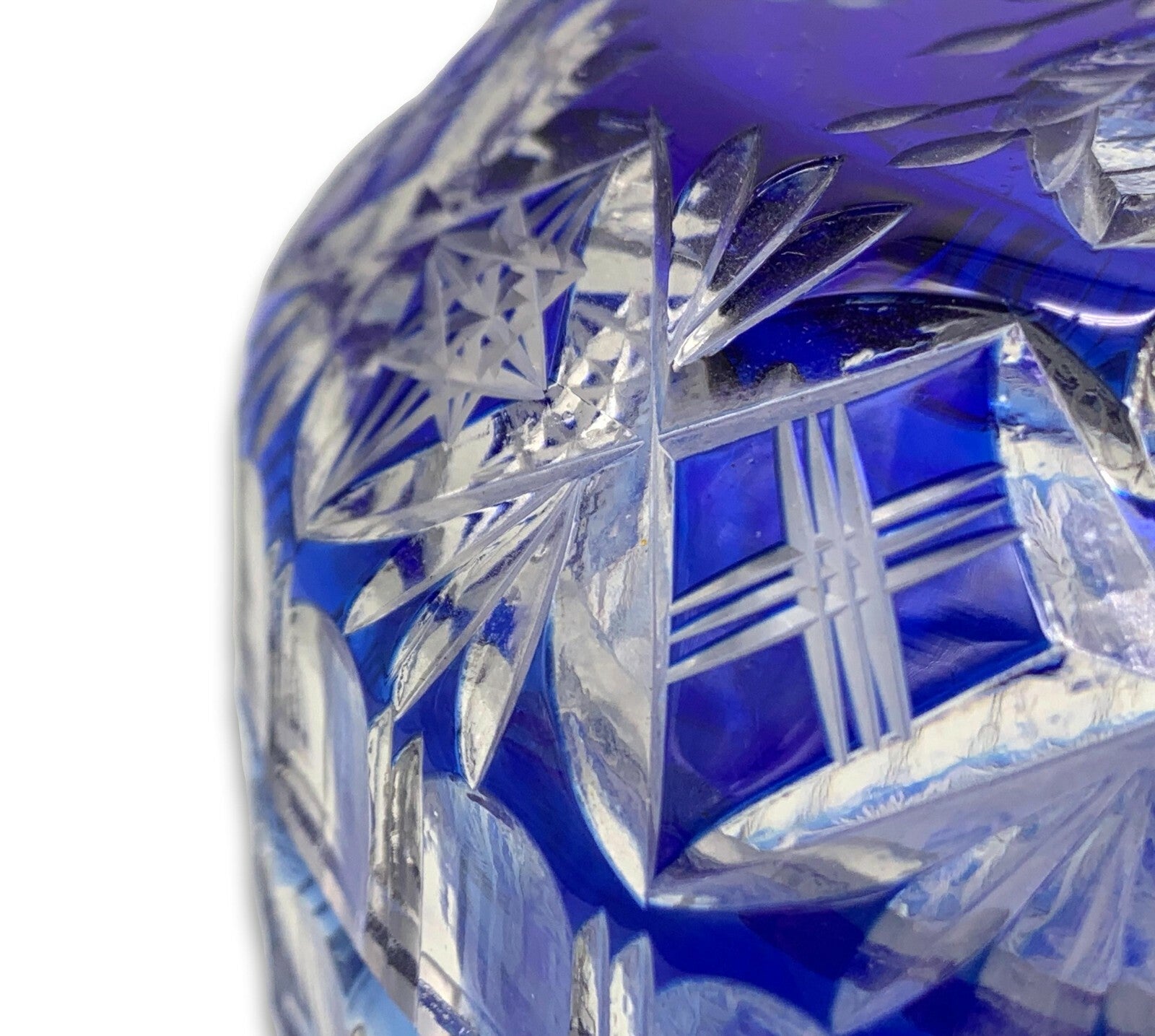 Bonboniere Deckeldose - Kristall Glas - Überfang Blau geschliffen 3