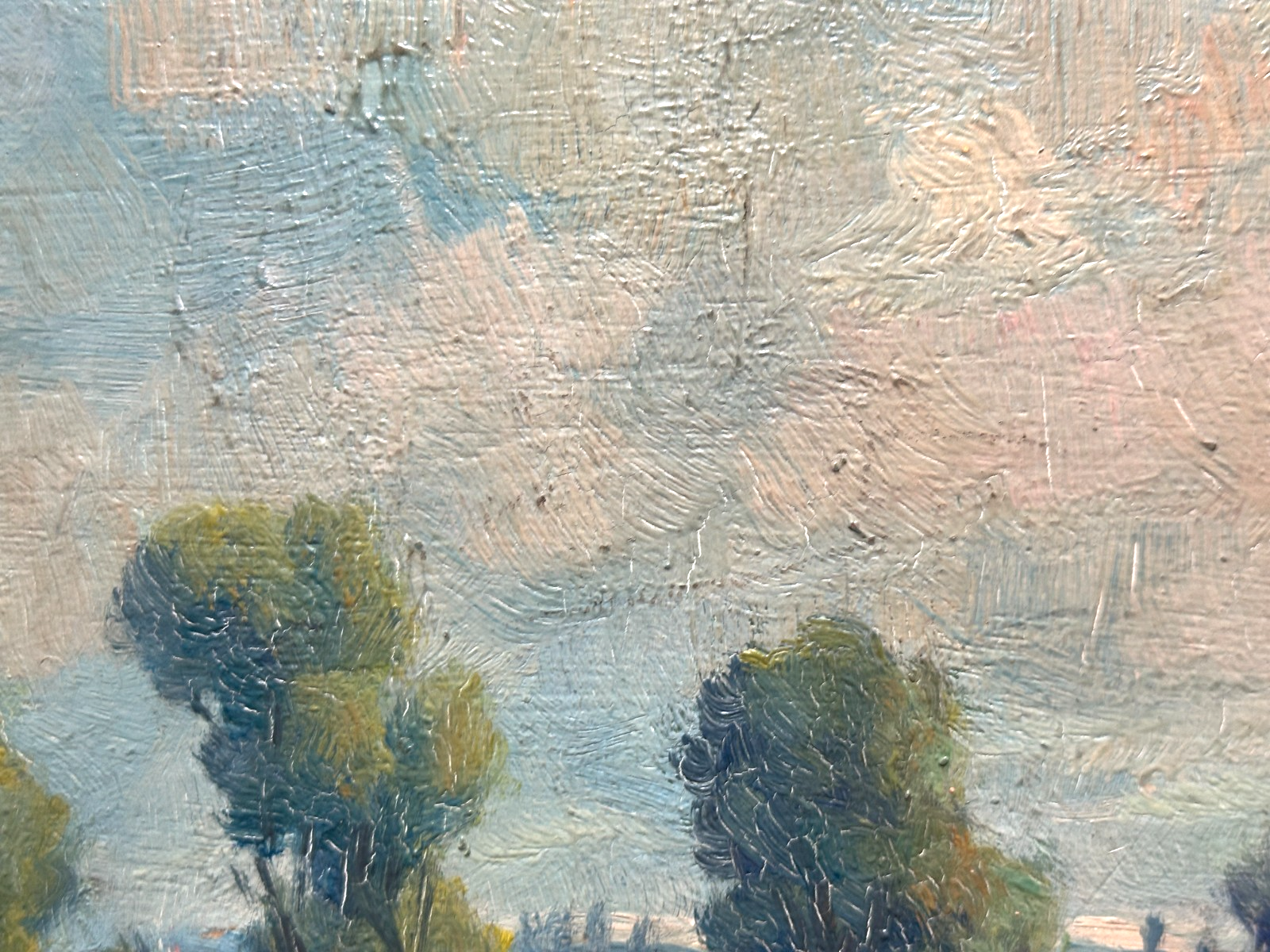Ölgemälde – Landschaft mit Erntehocken & Traktor, signiert W…, ca. Mitte 20. Jh3
