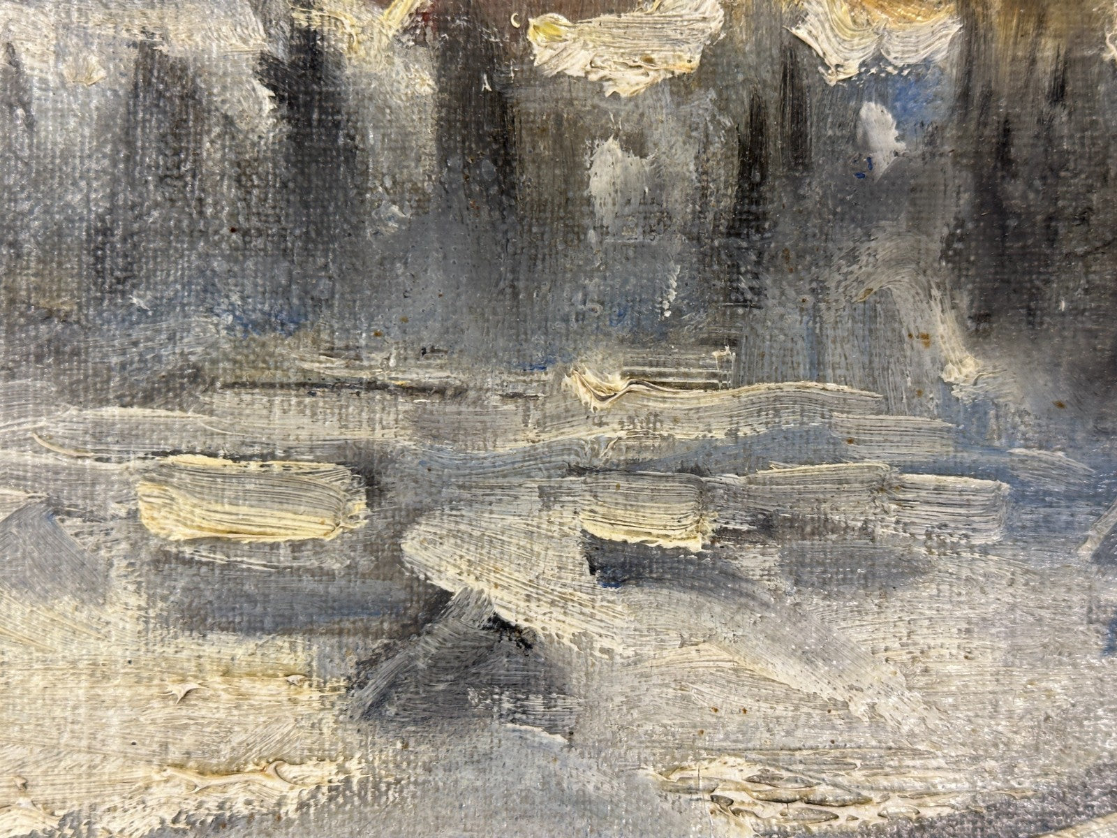 Winterliche Alpenlandschaft mit Gehöften und Schlitten – Öl auf Hartfaserplatte5