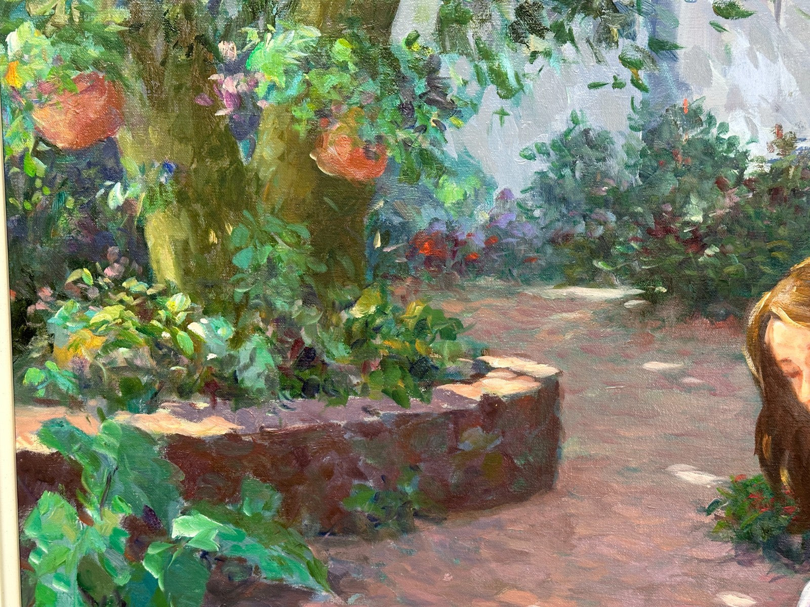 Roger San Miguel - Lesendes Mädchen im Garten - Öl auf Leinwand - signiert2