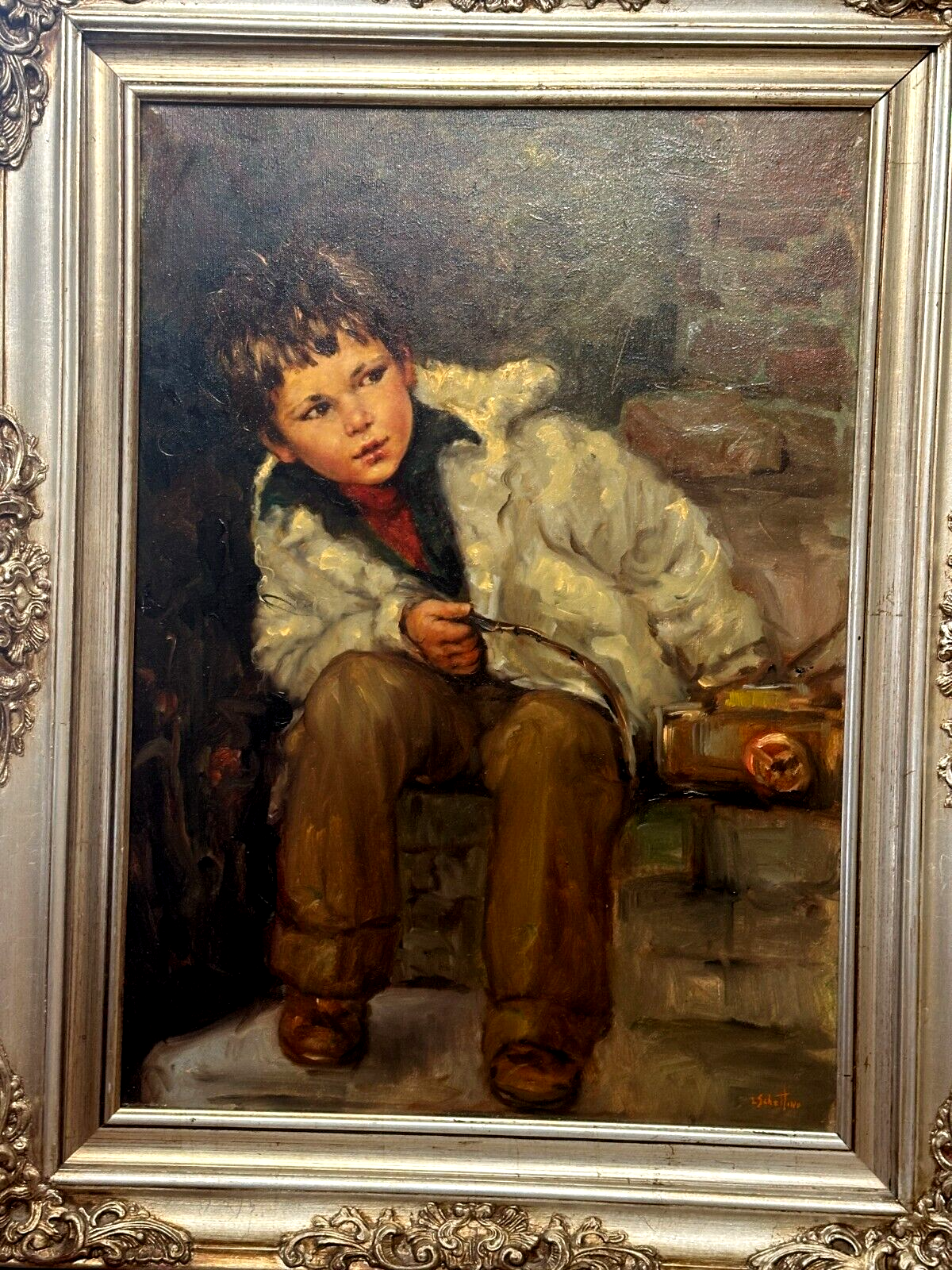 Öl auf Leinwand - Kinderportrait Knabe - gerahmt - signiert - sehr dekorativ1