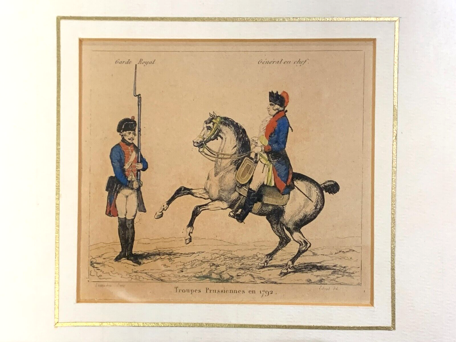 Lacauchie - Stahlstich koloriert - preußische Truppen der königl. Garde 17921