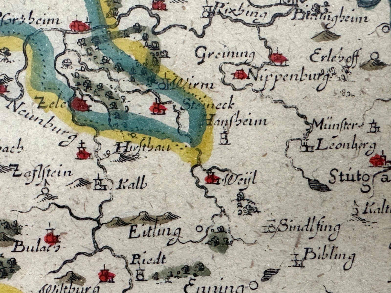 Historische Karte "WIRTENBERG DVCATUS" – Blaeu um 1645 – Kupferstich koloriert9