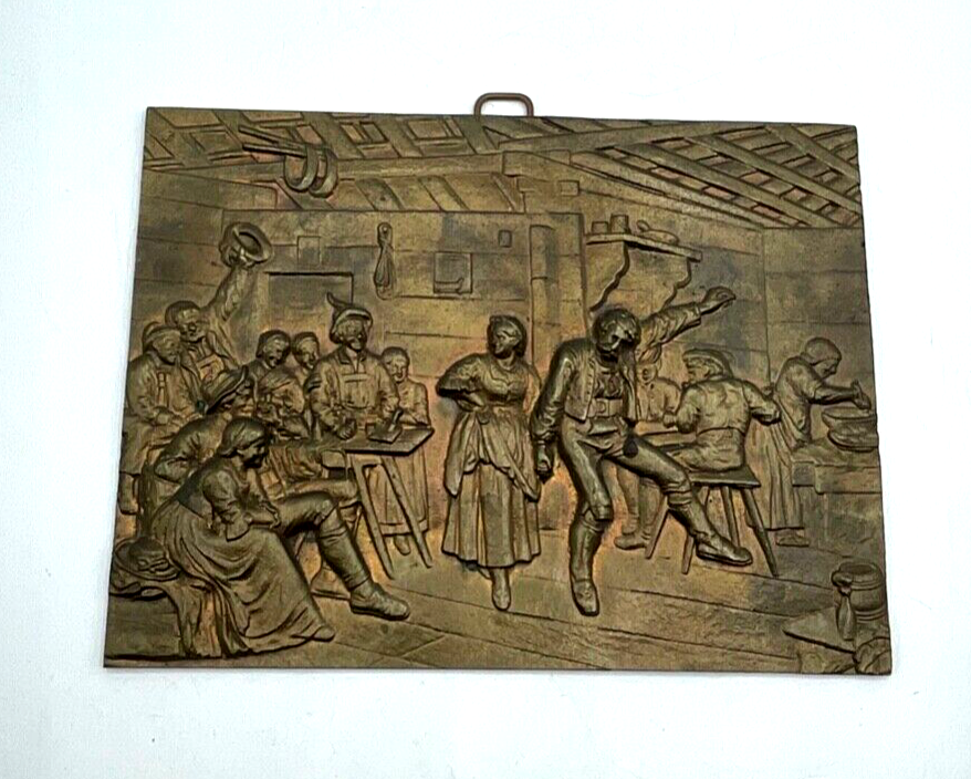 Dachbodenfund alte Metallguss Guss Platte Wirtshaus Szenerie Halbrelief 18,5x 141