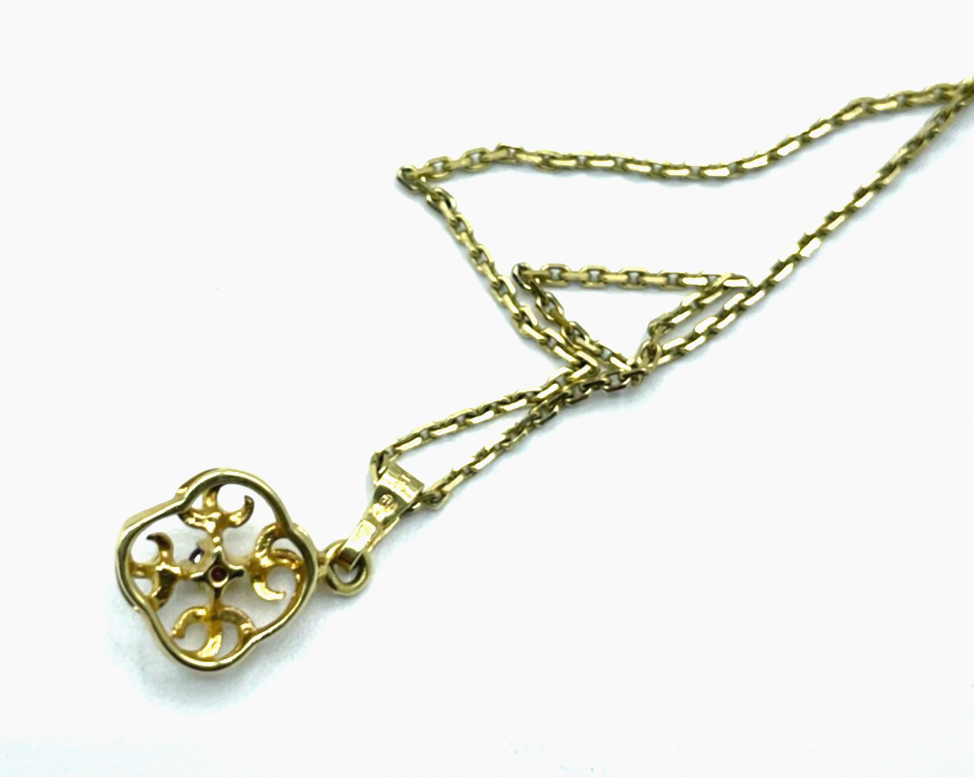 FBM 333 Gold 8 K Halskette Anker Kette Juwelier L 38 cm + Anhänger Rubin elegant5