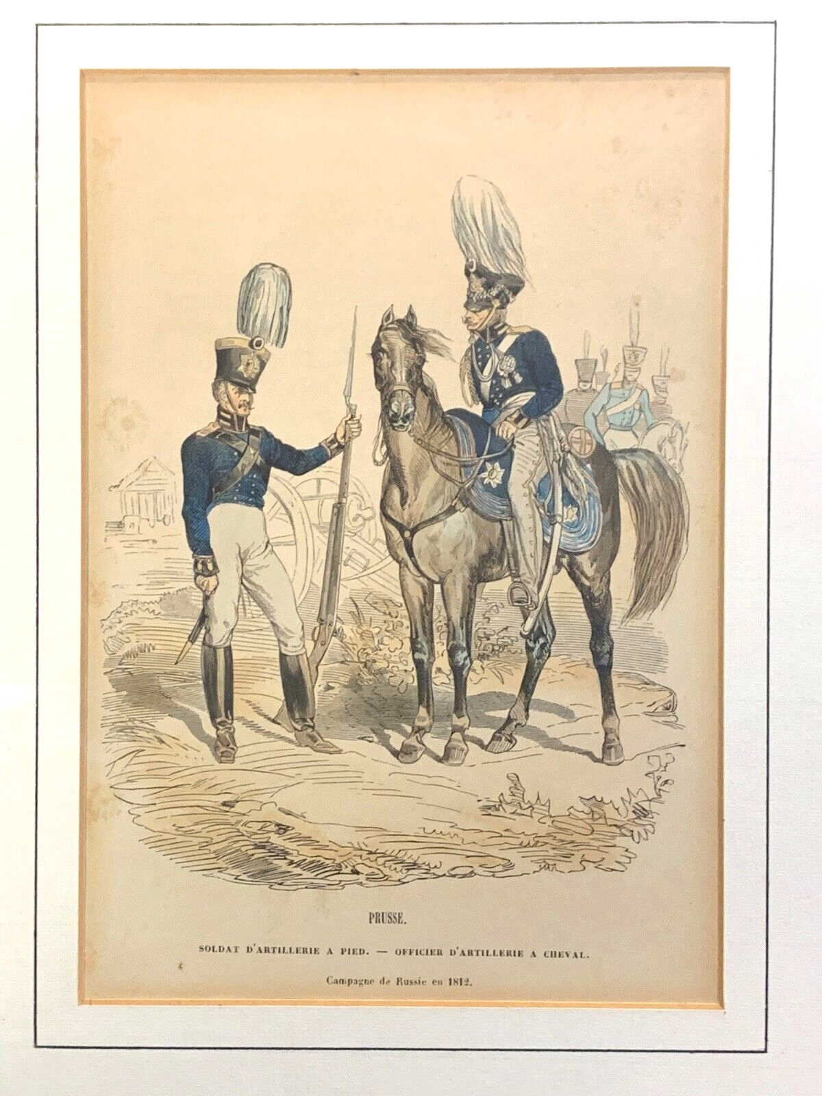 René Louis DEMORAINE - Stahlstich koloriert - Preußische Artillerie Uniform 18121