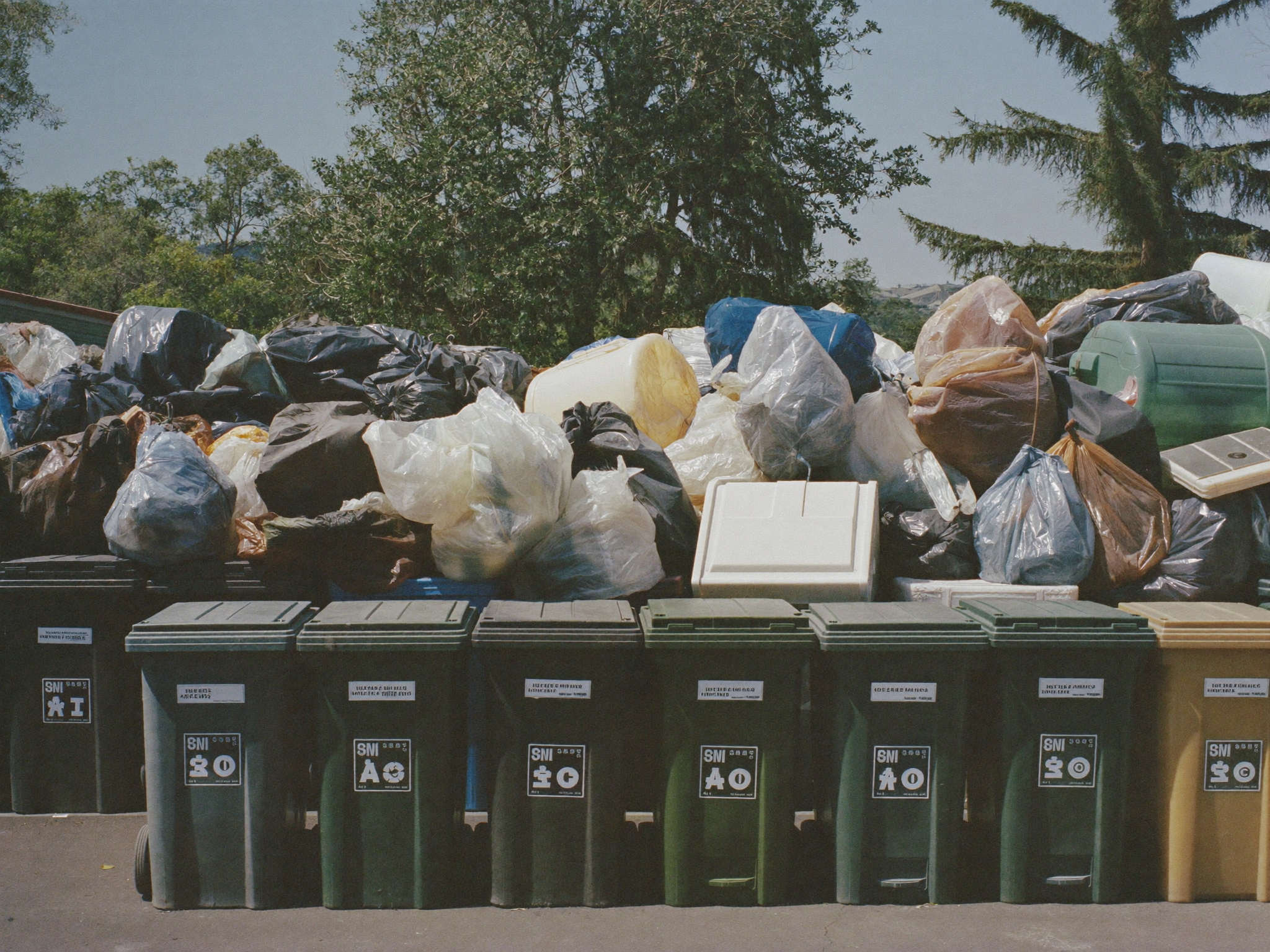 Aufgeraeumter Recyclinghof mit sortierten Containern