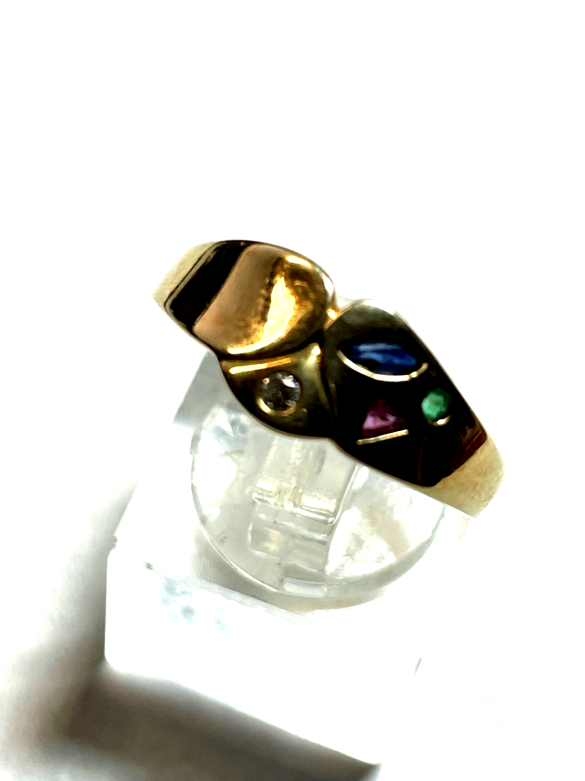 585 Gold 14 K Ring modernes Design Brillant + Farbsteine Juwelier Ø 18,5mm RG 584