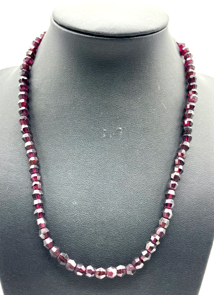 Facettierte Granat Kette Collier 925 AG/vergoldet Karabiner L 45,5 cm B 6 mm0