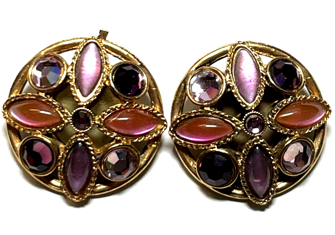 Paar vintage prächtige Ohrclips Clips Statement Glamour bunt vergoldet Ø 35 mm0