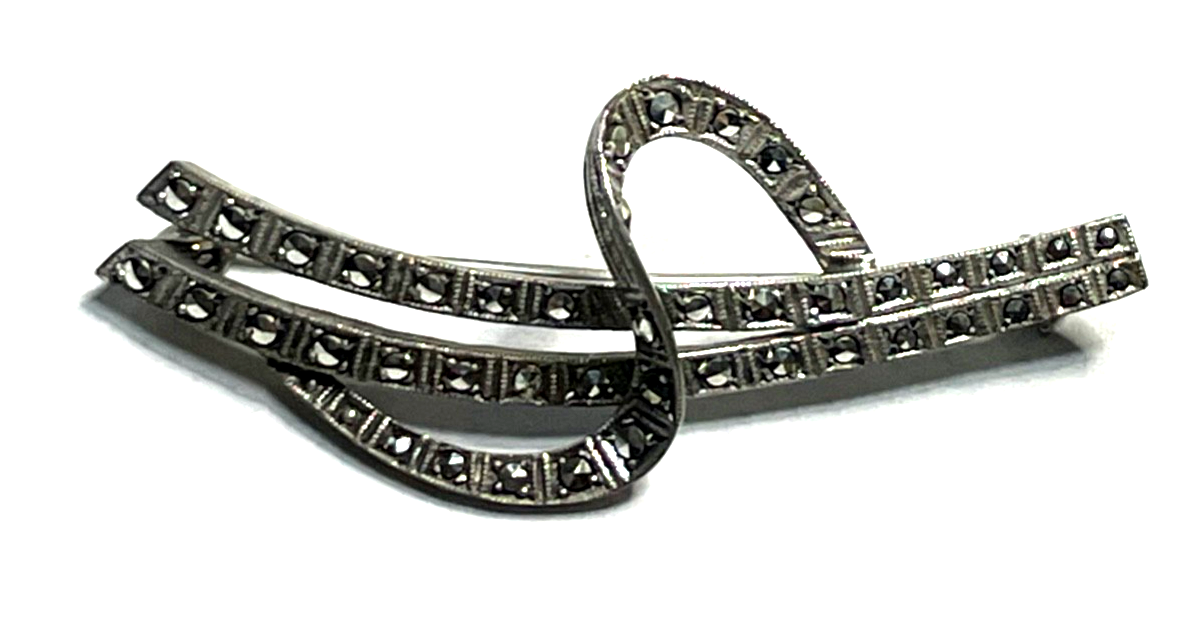 Elegante 835 Silber Brosche Markasit original antik Handarbeit Art Deco Design7