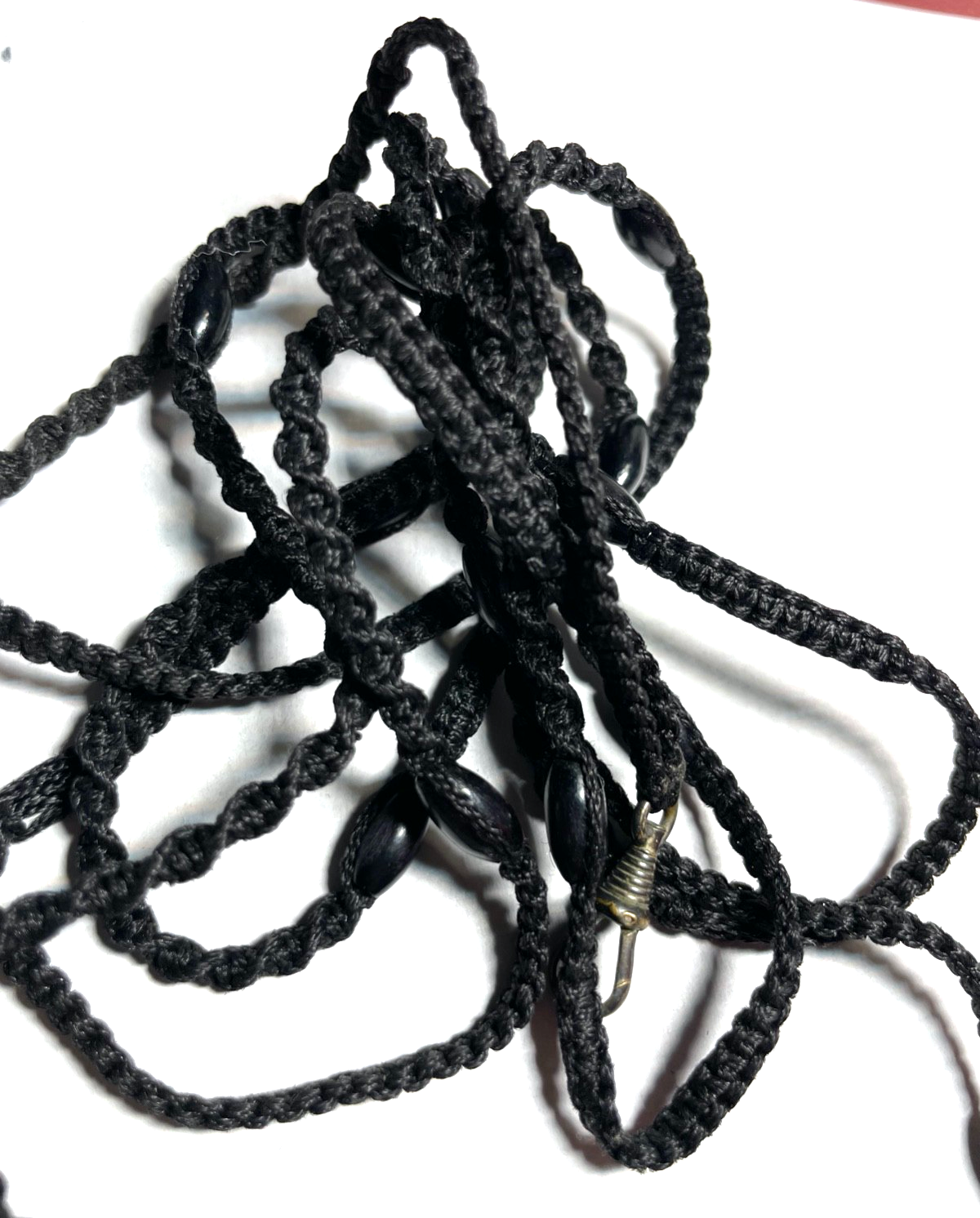 Antik handgefertigter schwarzer Strang TUK Taschenuhrkette Trauerschmuck um 19000