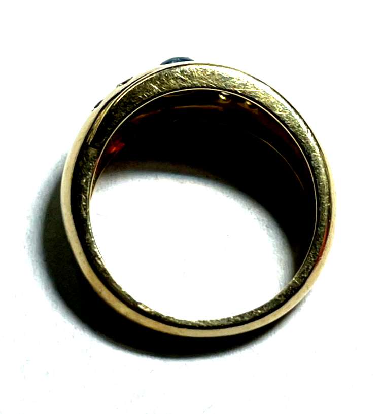 585 Gold 14 K Ring mit Saphir Cabochon + 10 Brillanten RG 52 Ø16,6 mm sehr gepfl7