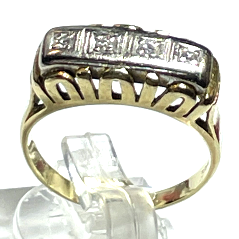 Antik 585 Gold 14 K bicolor Ring 4 Diamanten Juwelier Ø 17,2 mm Gr. RG 54 gepfl.10