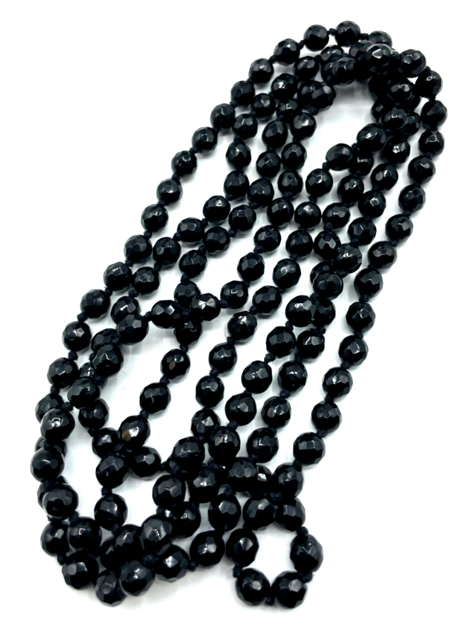 156 cm schwarze Glasperlen Kette Charleston Kette 20erJ Trauerschmuck geknotet3