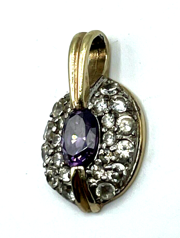 925 Silber vergoldet graziler klassischer Anhänger Amethyst Zirkonia sehr gepfl.3