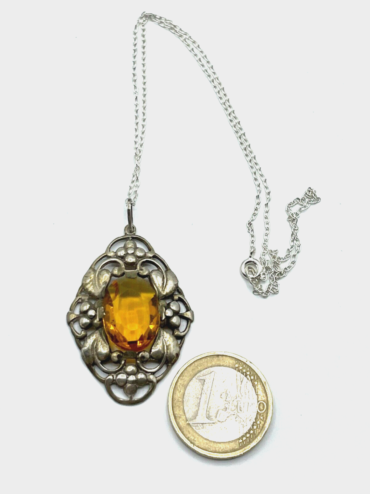 Antik romantischer Silber Anhänger 30er J Farbstein feine Silber Gliederkette1
