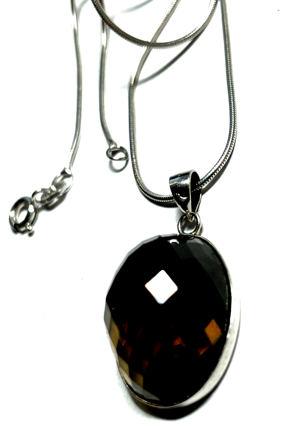 925 Sterling Schlangenkette mit facettiertem Rauchquarz Anhänger top gepfl.3