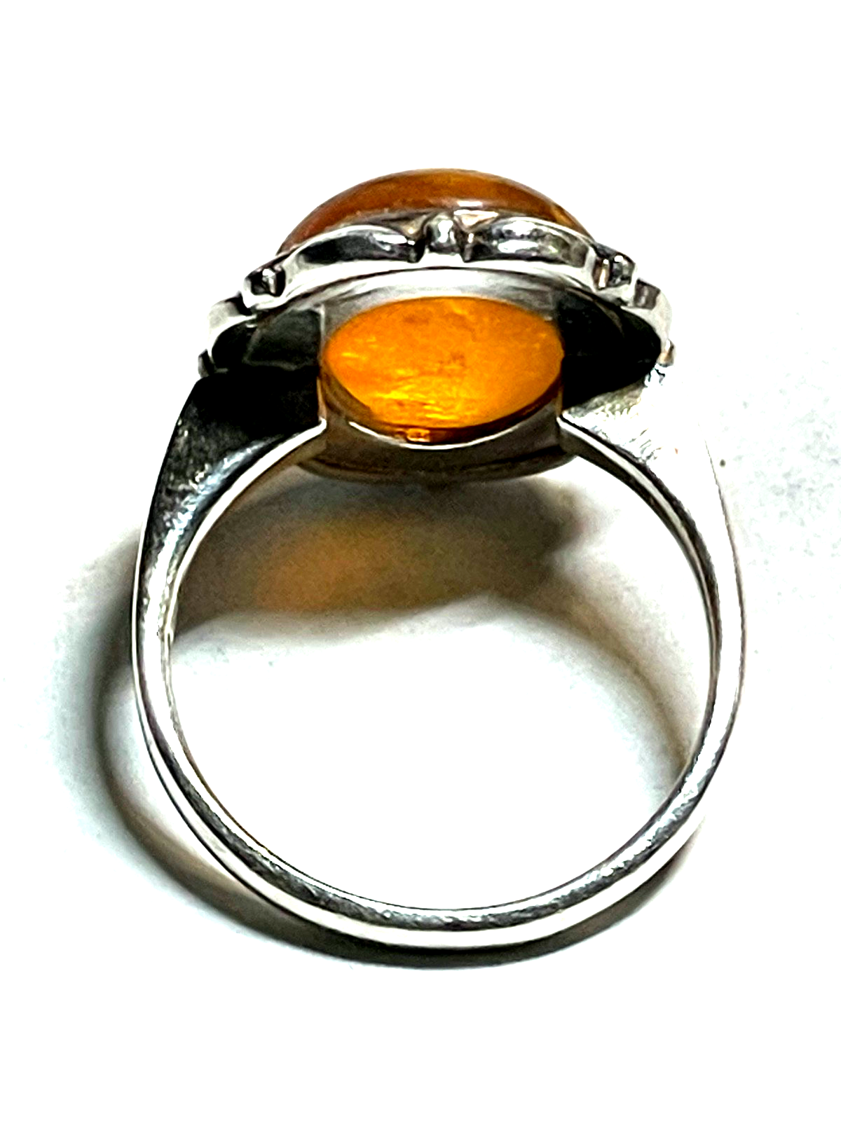 Antik 835 Silber Ring Bernstein Cabochon RG 59 Ø 18,8 solide Qualität2