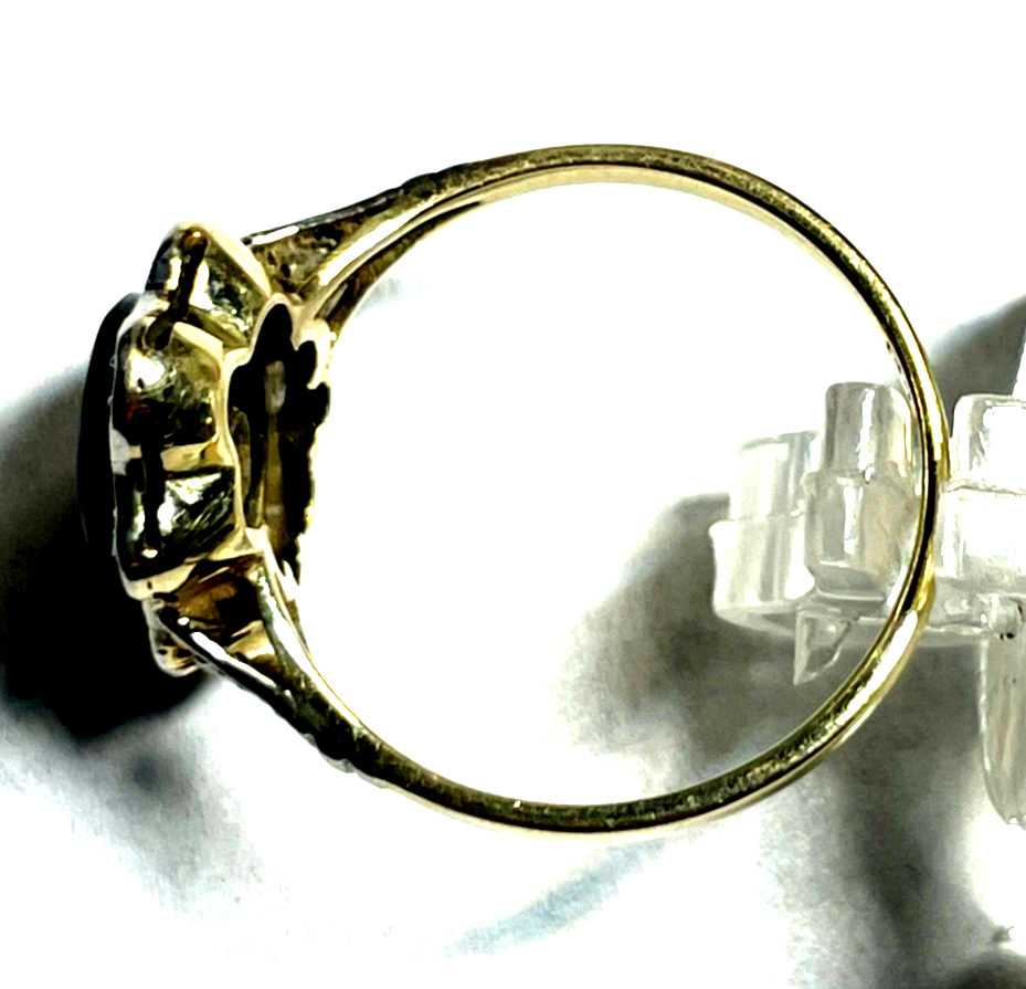 585 Gold 14 K Ring Bicolor orig. Art Deco Onyx Tafel + 8 Diamanten Ø 17,5 RG 557
