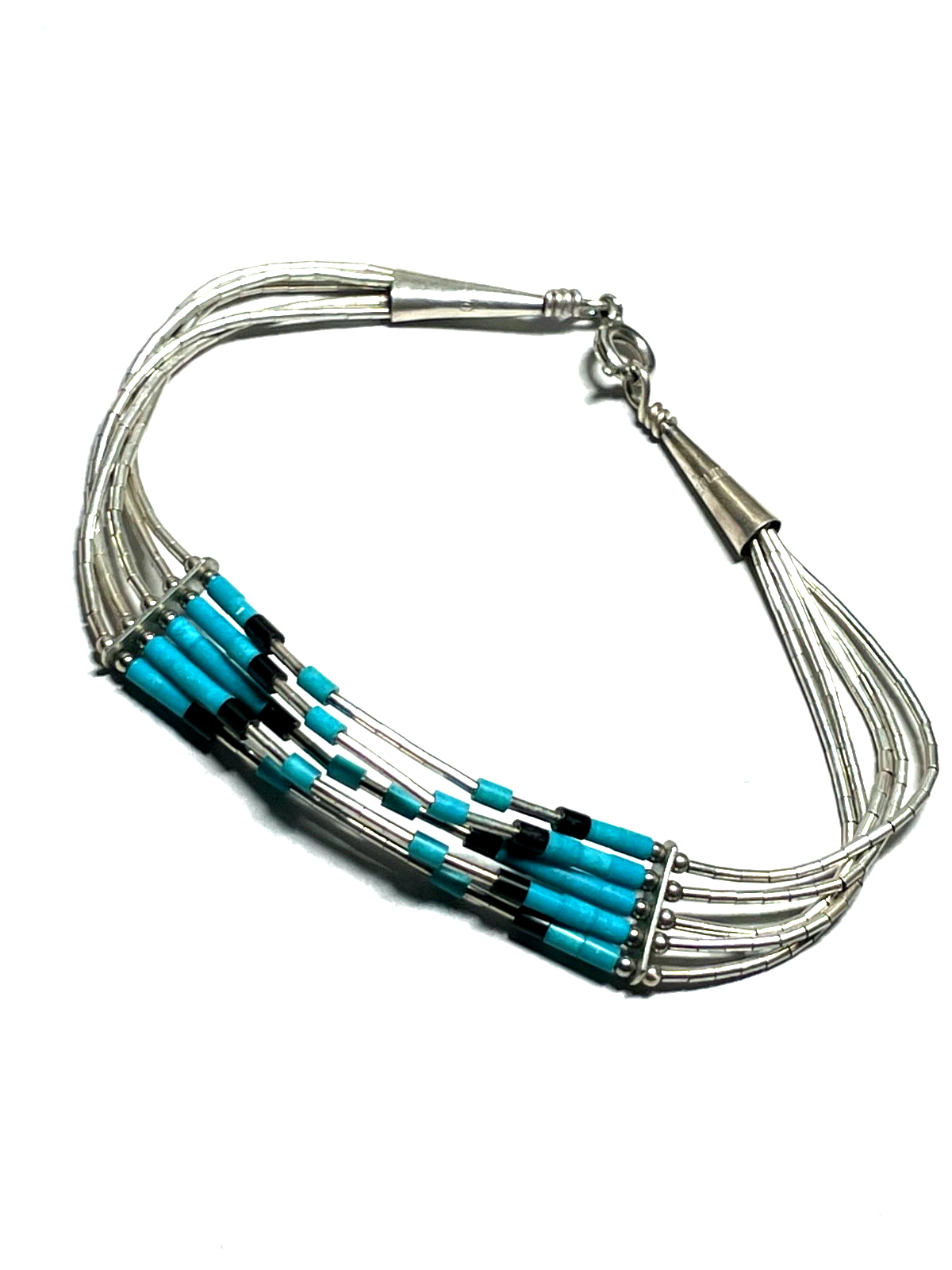 Zuni indianerschmuck Armband 925 Sterling + Türkis + Onyx unisex L 19 cm5