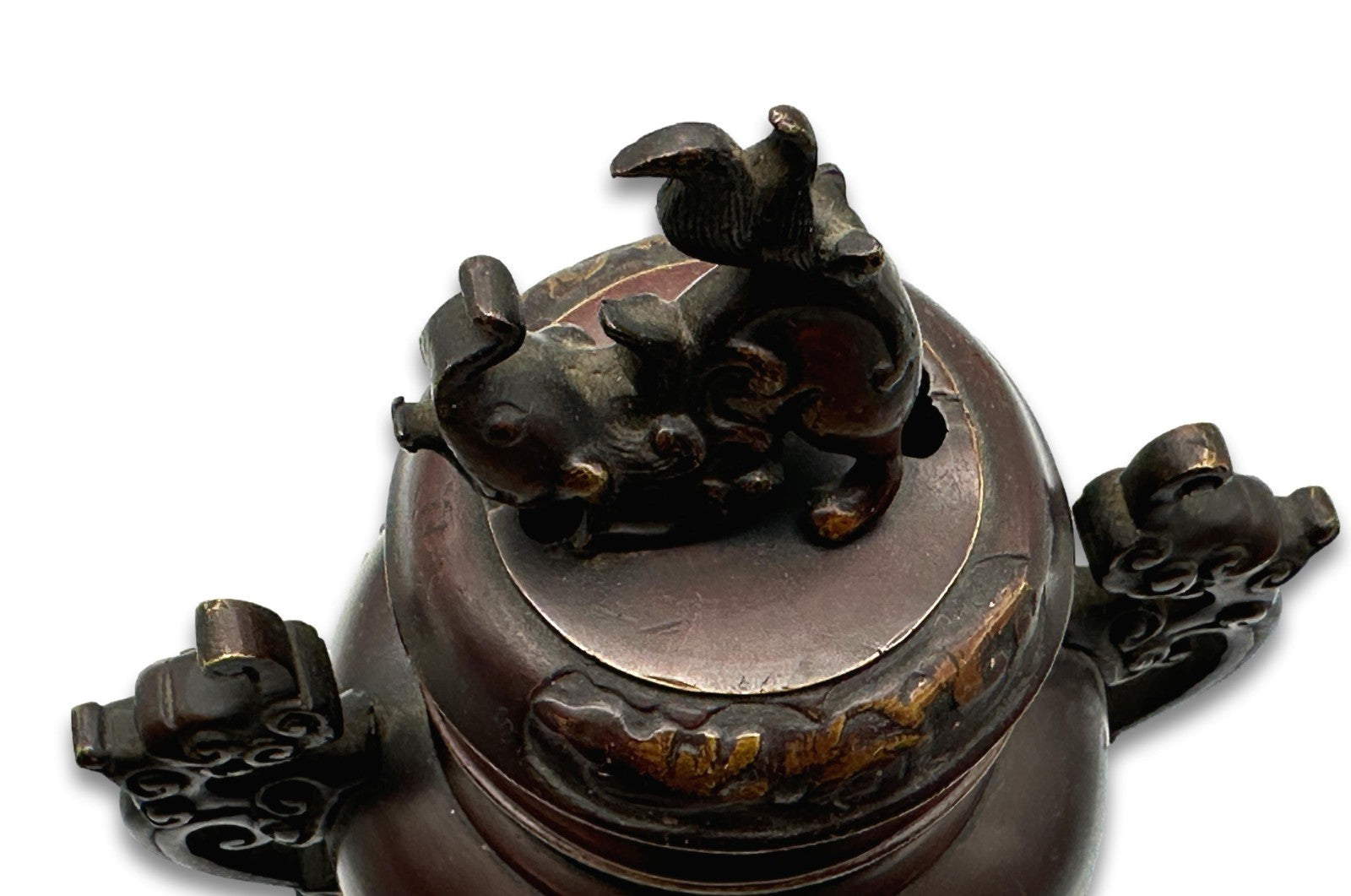 Japan Koro Räuchergefäß Bronze - Meiji um 1900 - Shishi-Deckel - Lotos-Sockel9
