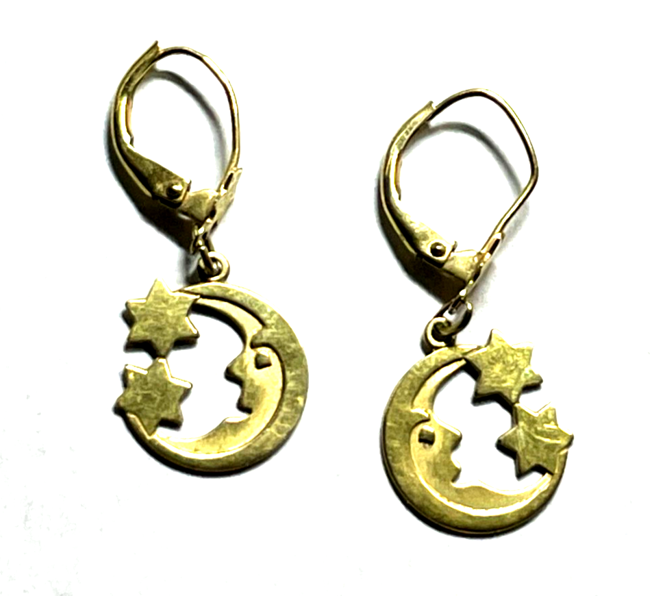 333 Gold 8 K Ohrringe Ohrhänger Mond Halbmond + Sterne L 32 mm sehr gepfl.1