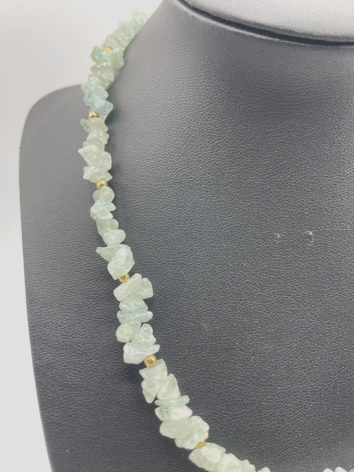 Vintage Aquamarin Edelstein Kette Collier Splitterkette Handarbeit L 44 cm gepfl4