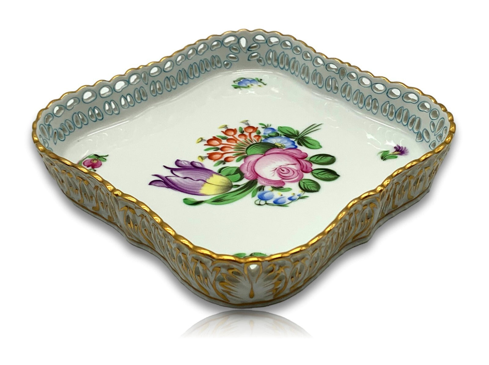 Herend Porzellan - Durchbruch Schale - 7510 BT Bouquet DE Tulipe  - Goldstaffage0