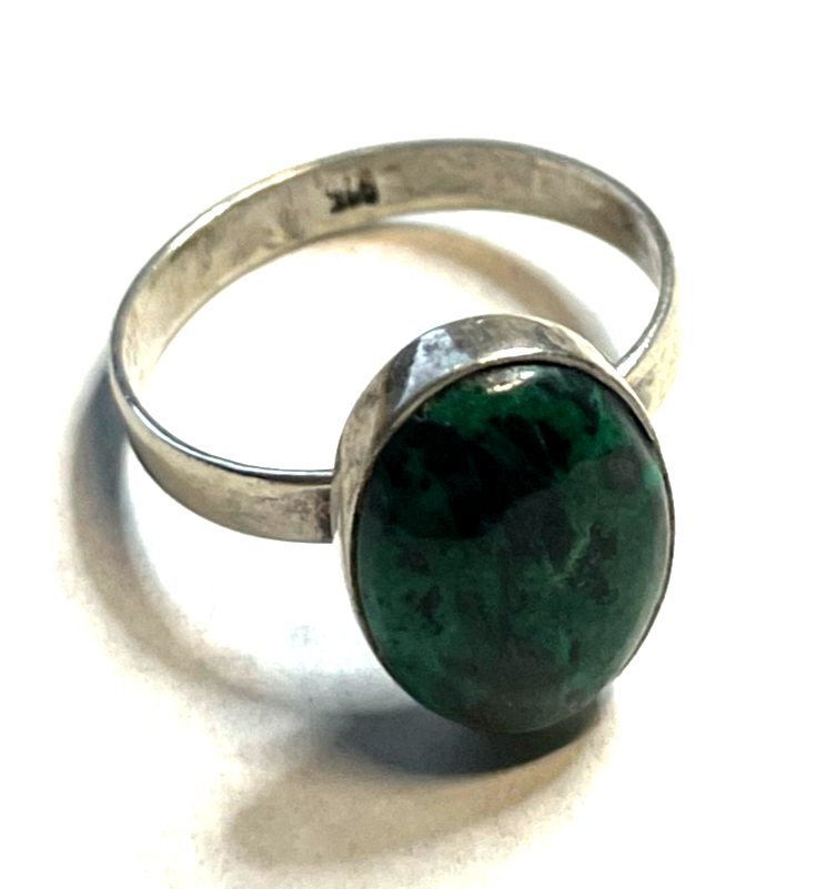 Solider 925 Silber Ring Chrysokoll Cabochon Besatz Handarbeit Ø 17 mm RG 545